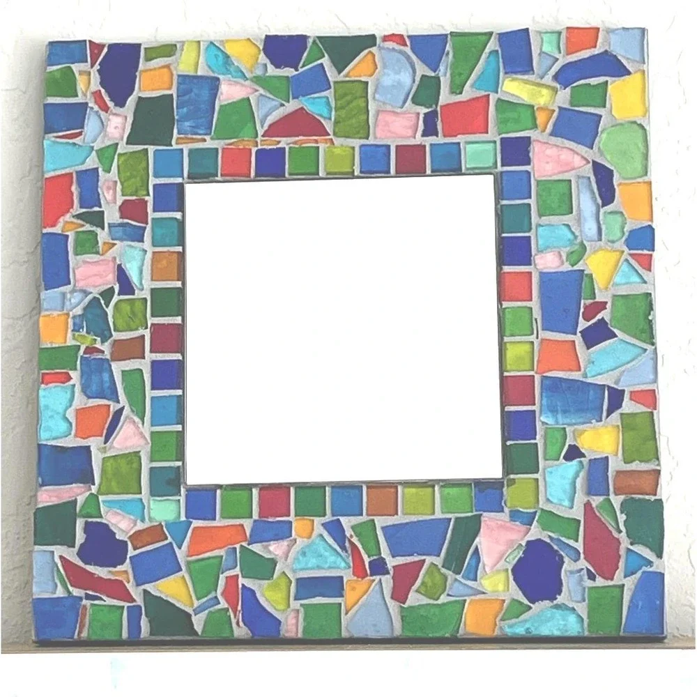 Stained Glass Mosaic Mirror Colorful Glass Tile Wall Mirror Beveled Boho Decor